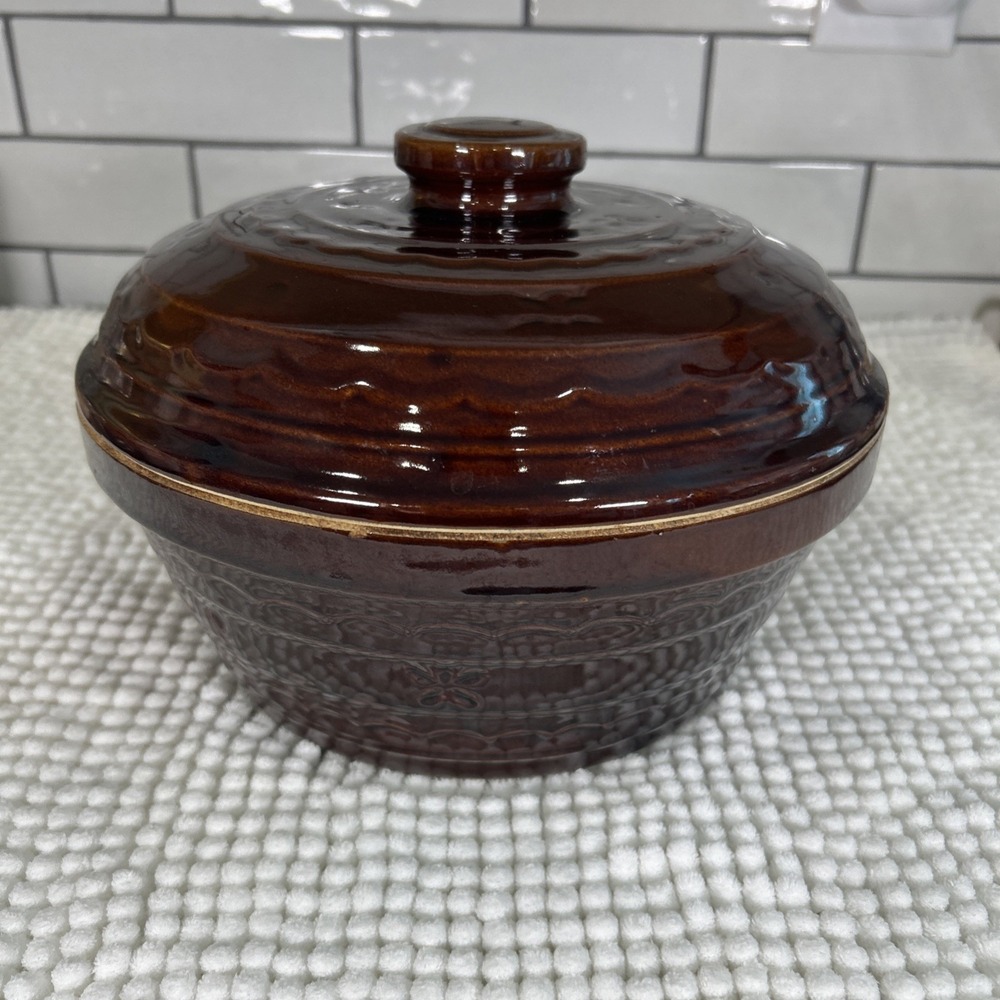 VTG 1950s Marcrest Colorado Brown Stoneware 3 Qt Dutch Oven Casserole w/Lid